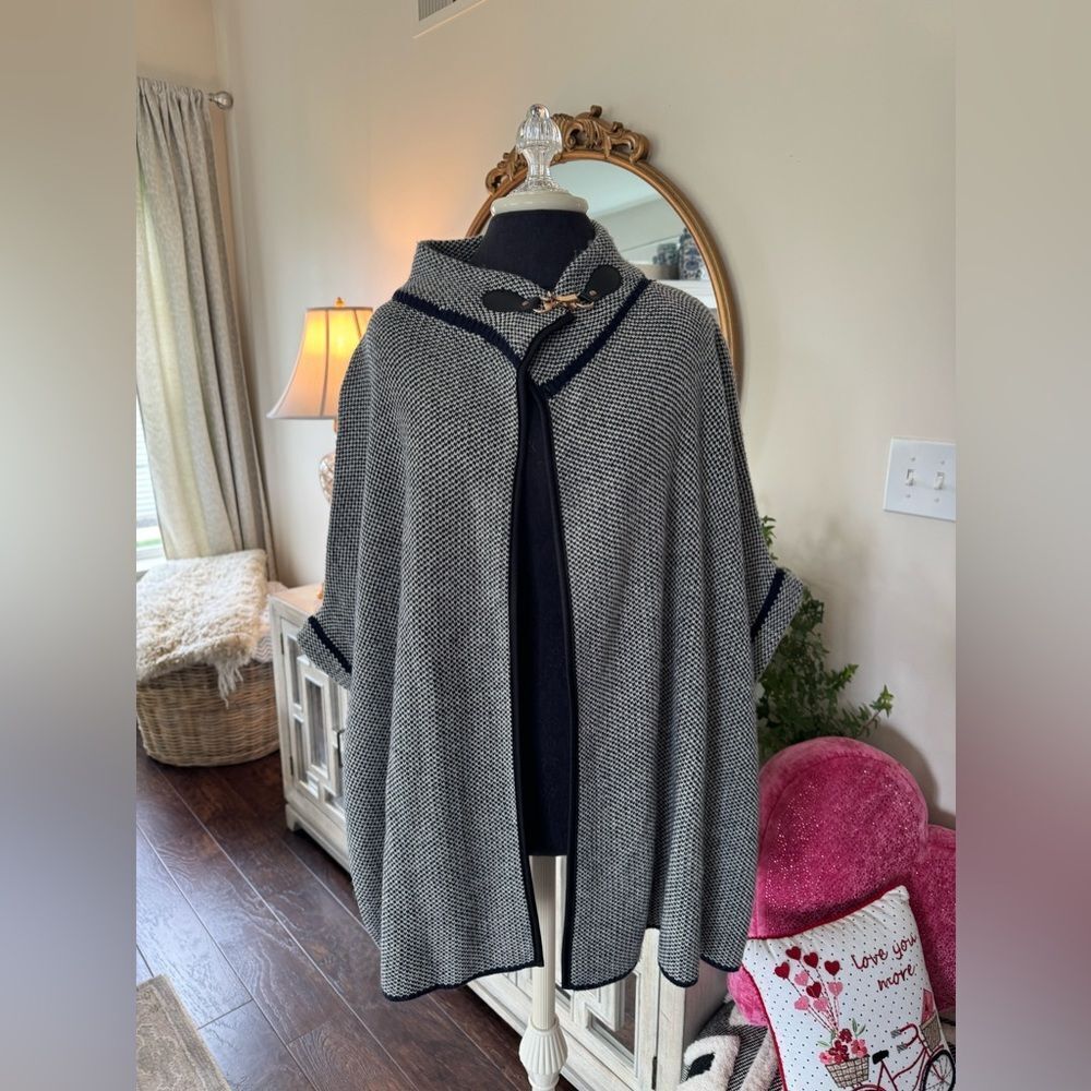 White and navy poncho/wrap one size